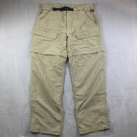 North Face Men Convertible Pants Large Beige Cargo Shorts Belted 100% Nylon 32" - Picture 1 of 16